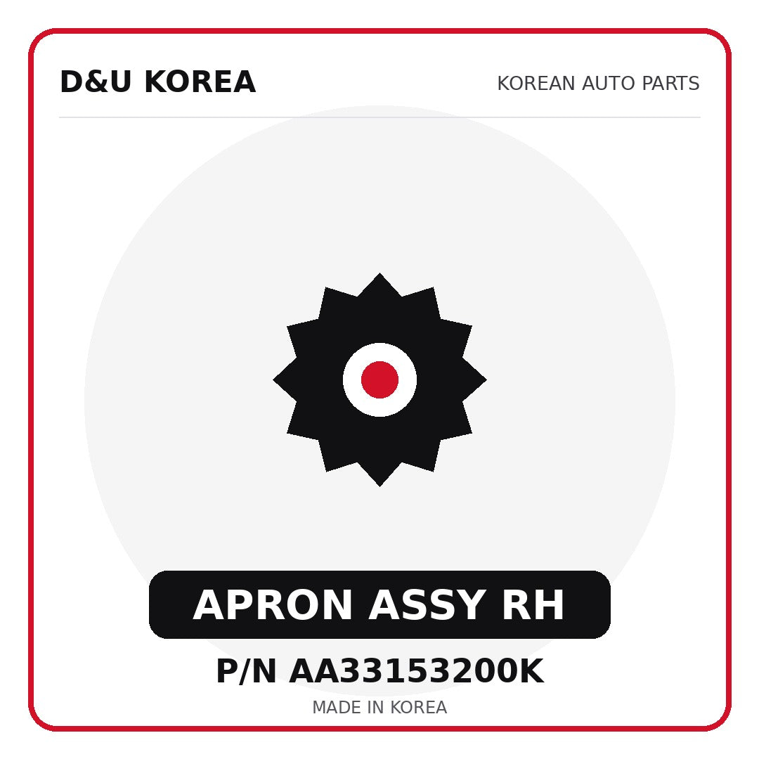 Genuine Mobis APRON ASSY RH AA33153200K for Korean vehicles | D&U Korea