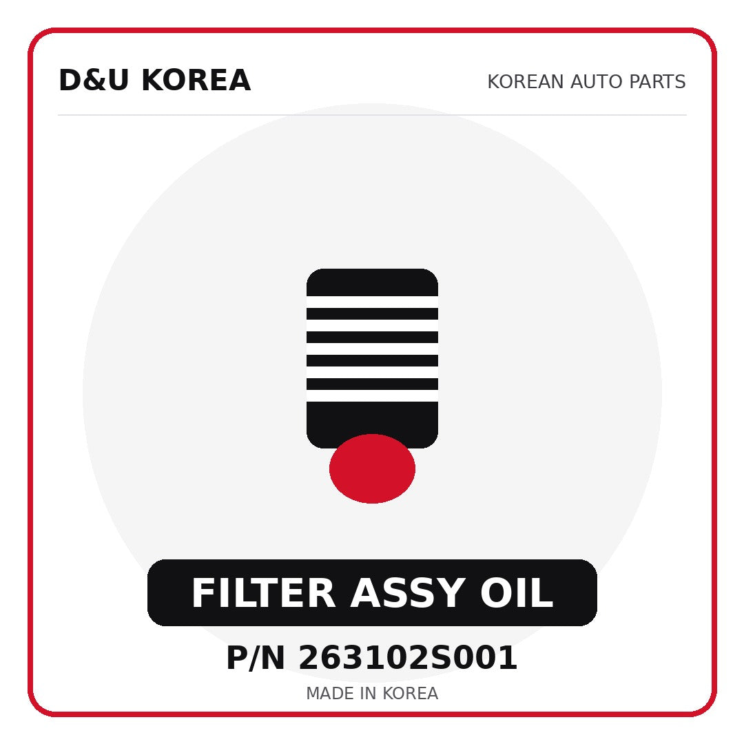 Genuine Mobis FILTER ASSY OIL 263102S001 for Korean vehicles | D&U Korea