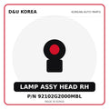 Genuine Mobis LAMP ASSY HEAD RH 92102G2000MBL for Korean vehicles | D&U Korea