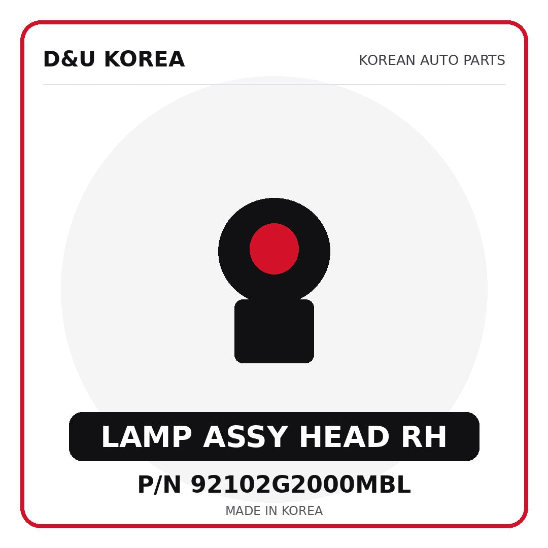 Genuine Mobis LAMP ASSY HEAD RH 92102G2000MBL for Korean vehicles | D&U Korea