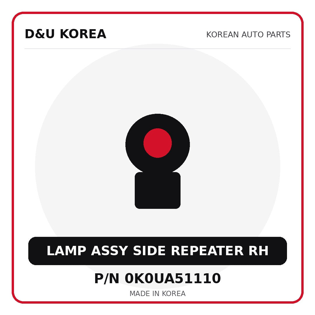 Genuine Mobis LAMP ASSY SIDE REPEATER RH 0K0UA51110 - Korean auto parts from D&U Korea