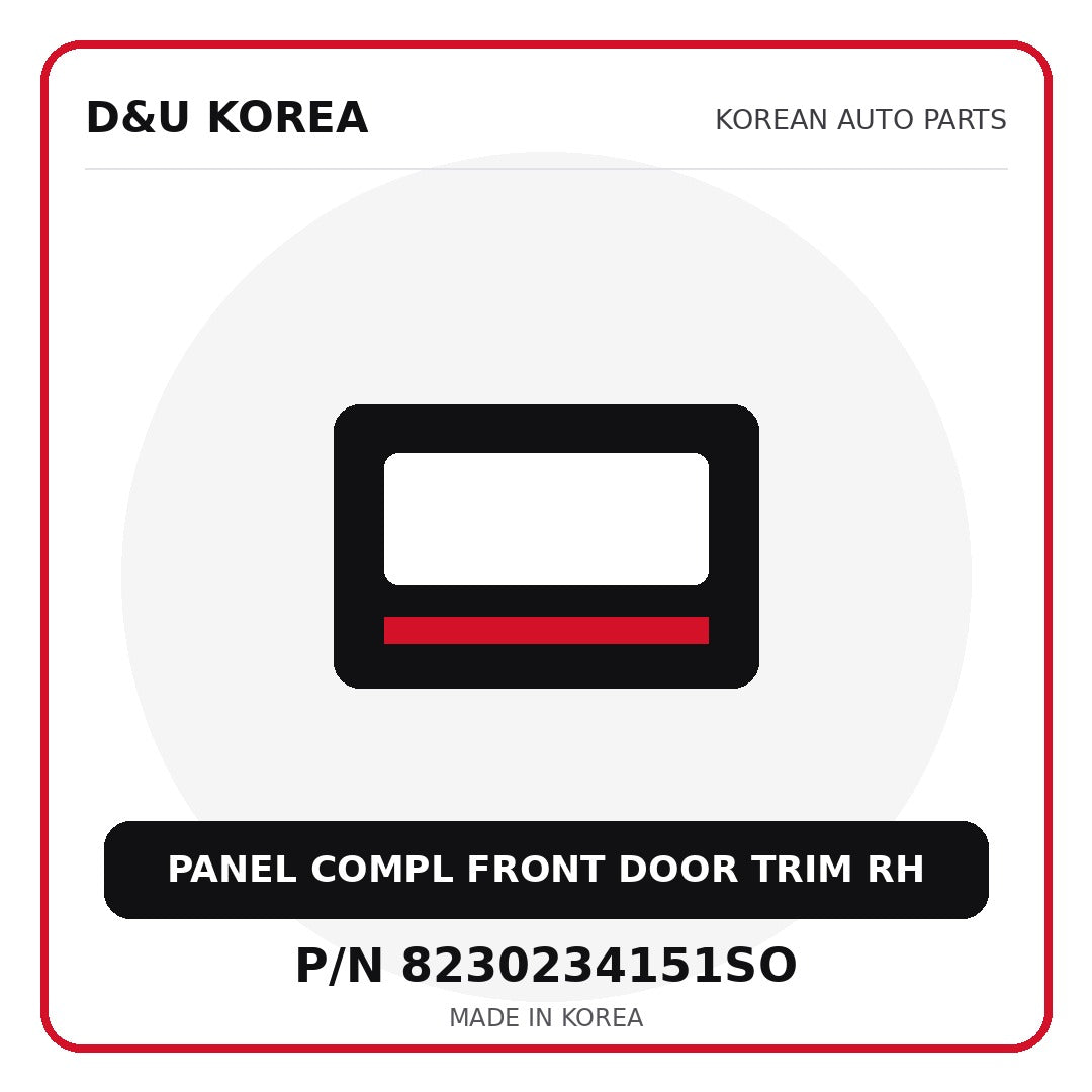 Genuine Mobis PANEL COMPL FRONT DOOR TRIM RH 8230234151SO - Korean auto parts from D&U Korea