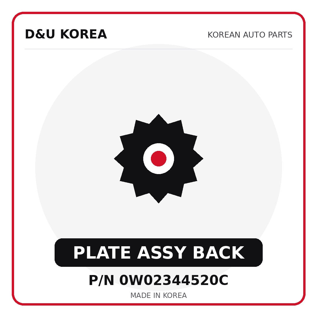 Genuine Mobis PLATE ASSY BACK 0W02344520C - Korean auto parts from D&U Korea