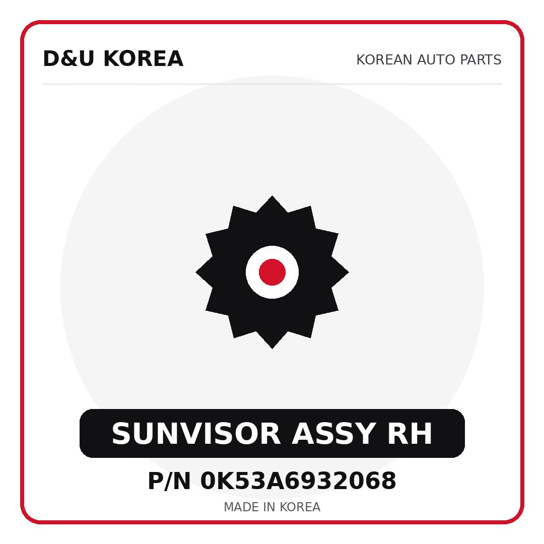 Genuine Mobis SUNVISOR ASSY RH 0K53A6932068 - Korean auto parts from D&U Korea