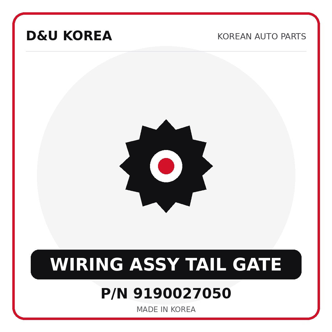 Genuine Mobis WIRING ASSY TAIL GATE 9190027050 for Korean vehicles | D&U Korea